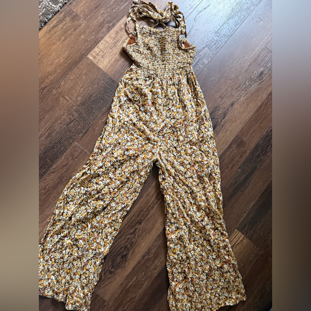 Faithfull the Brand Floral Jumpsuit in Yellow and Brown